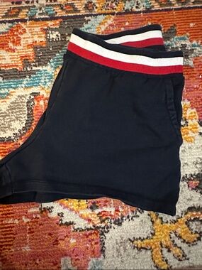 Tommy Hilfiger Navy Athletic Shorts with Red and White Striped Waistband